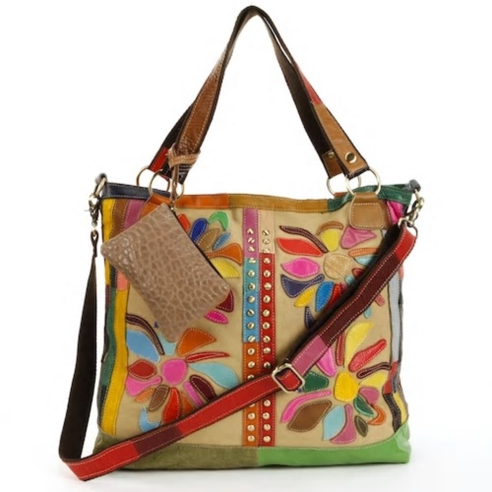 AmeriLeather Leather Canvas Patch Convertible Tote - Picture 4 of 7